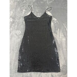 H&M‎ Divided Black Sequin Spaghetti Strap Mini Dress XS